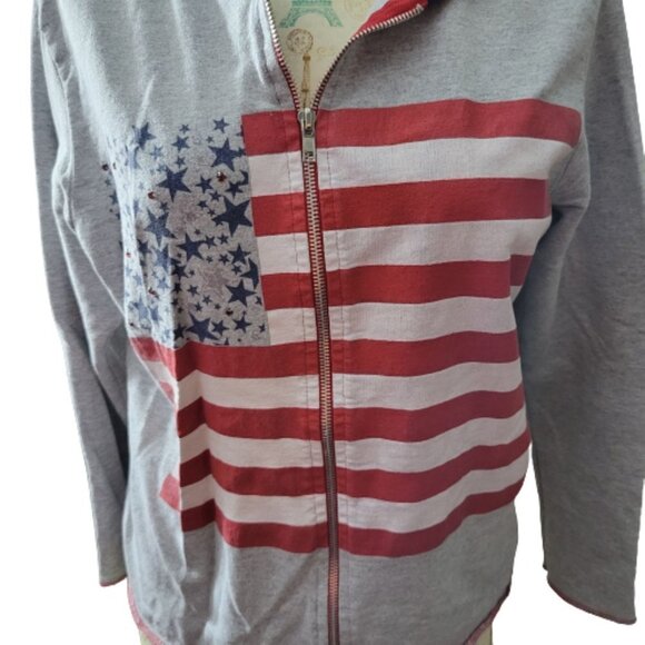Vintage Fashion Bug S Full Zip LS Hooded American Flag Sweatshirt Hoodie - Picture 3 of 8